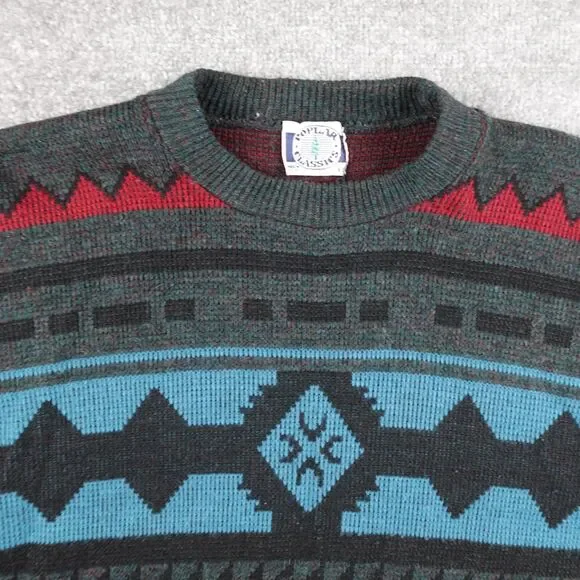 Vintage Poplar Classics Sweater Men's XL Multicolor Knit 100% Acrylic Made USA - Picture 2 of 10
